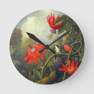 Kolibrie en passiebloemen schilderij ronde klok