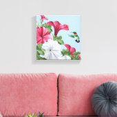 Kolibrie en Petunia Bloemen Canvas Afdruk (Insitu (Woonkamer))