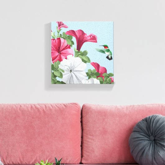 Kolibrie en Petunia Bloemen Canvas Afdruk (Insitu (Woonkamer))