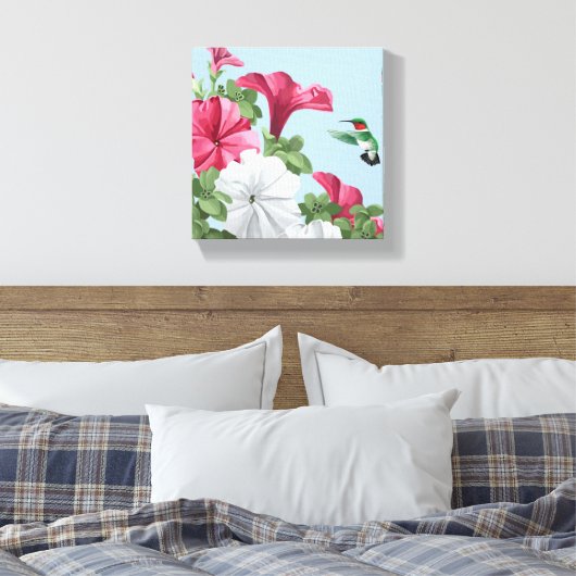 Kolibrie en Petunia Bloemen Canvas Afdruk (Insitu (Slaapkamer))