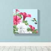 Kolibrie en Petunia Bloemen Canvas Afdruk (Insitu (Houten vloer))