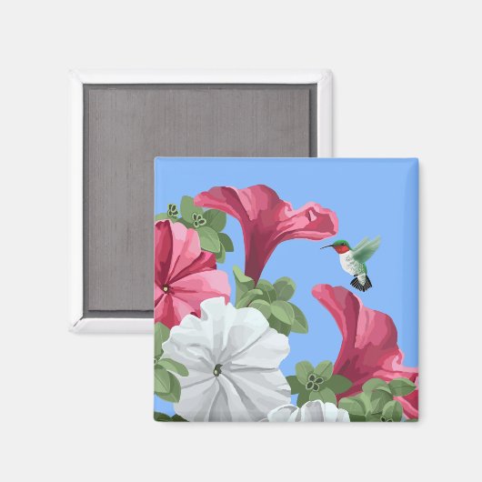 Kolibrie en Petunia Bloemen Magneet (Voorkant / Achterkant)