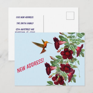 Kolibrie en Rode Bloemen Nieuw Adres Briefkaart