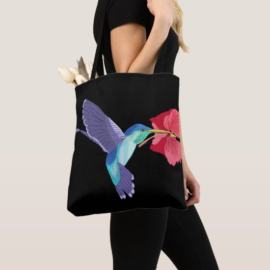 Kolibrie en rode Hibiscus Kleurrijk Tote Bag (Dichtbij)