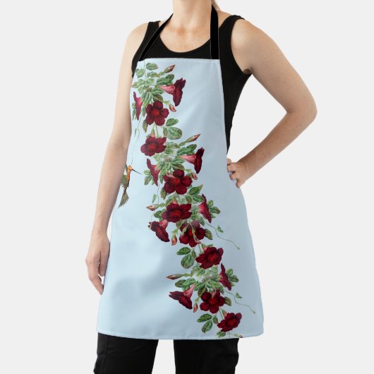 Kolibrie en roodbloeiende wijnstok op blauw schort (Insitu)