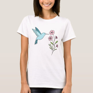 Kolibrie en roze bloemen illustratie t-shirt
