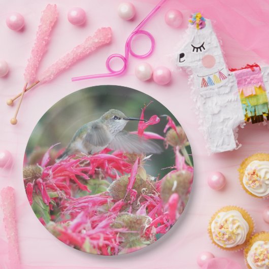 Kolibrie en roze bloemen papieren bordje (Feest)