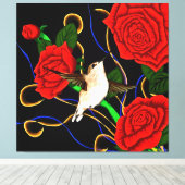 Kolibrie en Rozen Canvas Afdruk (Insitu (Houten vloer))