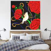 Kolibrie en Rozen Canvas Afdruk (Insitu (Slaapkamer))