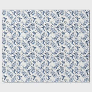 Kolibrie en takken Blauwe Toile Chinoiserie Cadeaupapier