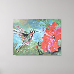 Kolibrie en tropische bloem canvas afdruk