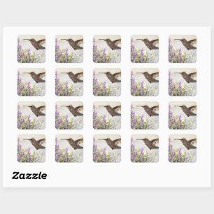 Kolibrie en Wilde Bloemen Digitale Kunst Accent P Vierkante Sticker
