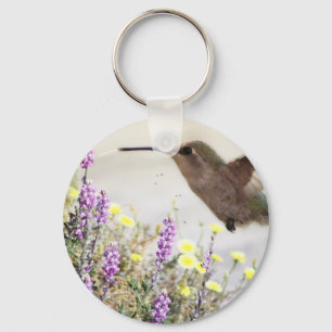 Kolibrie en wilde bloemen Digitale Kunst Sleutelhanger
