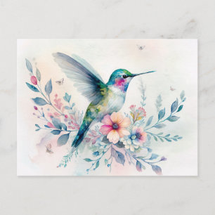 Kolibrie en wilde bloemen watercolor ansichtkaart briefkaart