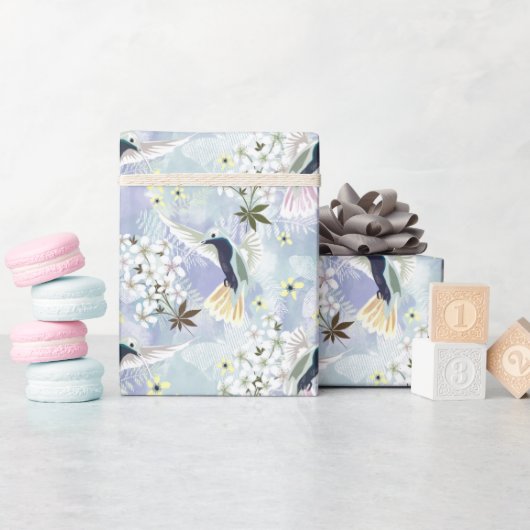 Kolibrie en witte bloemen cadeaupapier (Baby Shower)