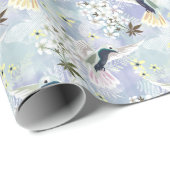 Kolibrie en witte bloemen cadeaupapier (Rol Hoek)