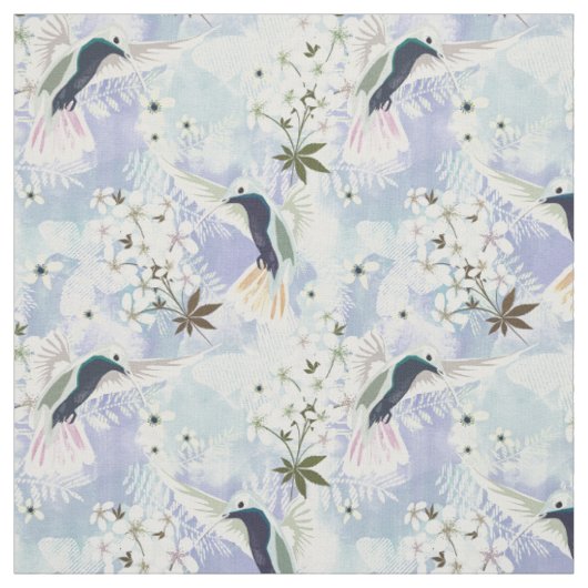 Kolibrie en witte bloemen stof (Swatch)