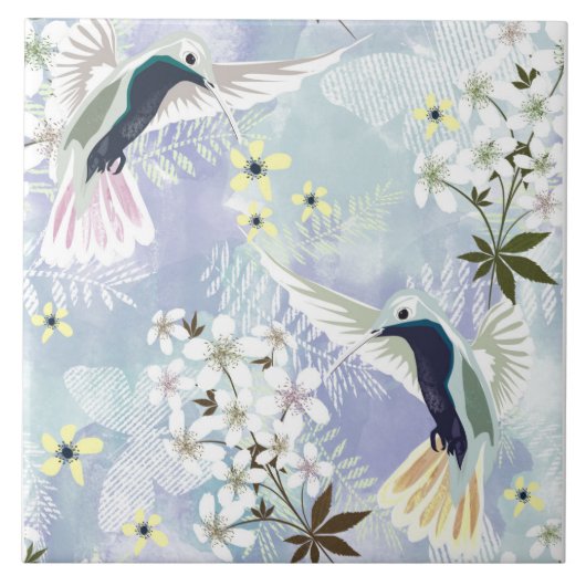 Kolibrie en witte bloemen tegeltje (Voorkant)