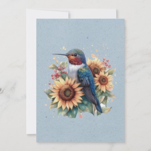 Kolibrie en Zonnebloem Blauw Baby shower Kaart (Achterkant)