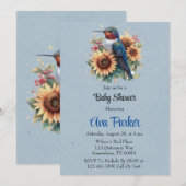 Kolibrie en Zonnebloem Blauw Baby shower Kaart (Voorkant / Achterkant)