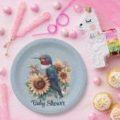 Kolibrie en Zonnebloem Blauw Baby shower Papieren Bordje (Feest)