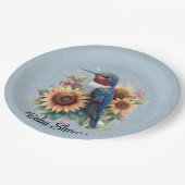 Kolibrie en Zonnebloem Blauw Baby shower Papieren Bordje (Gekanteld)