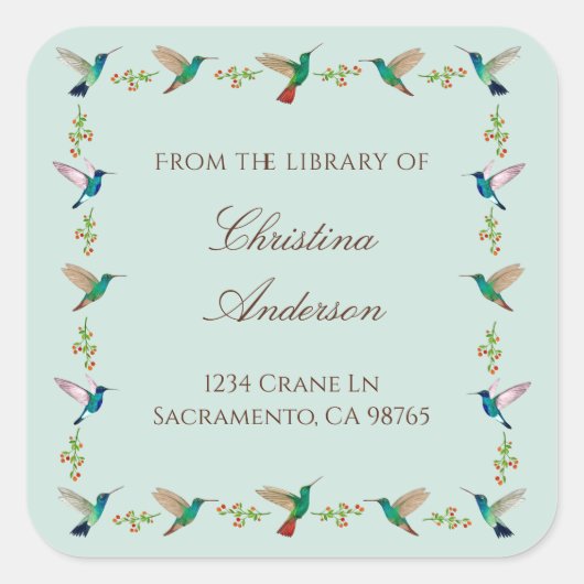 Kolibrie-exlibris Vierkante Sticker (Voorkant)