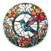 Kolibrie Faux Glas in lood Bird Keramische Knop (Voorkant)