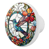 Kolibrie Faux Glas in lood Bird Keramische Knop (Rechts)