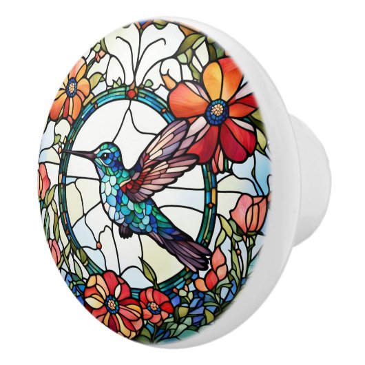 Kolibrie Faux Glas in lood Bird Keramische Knop (Rechts)