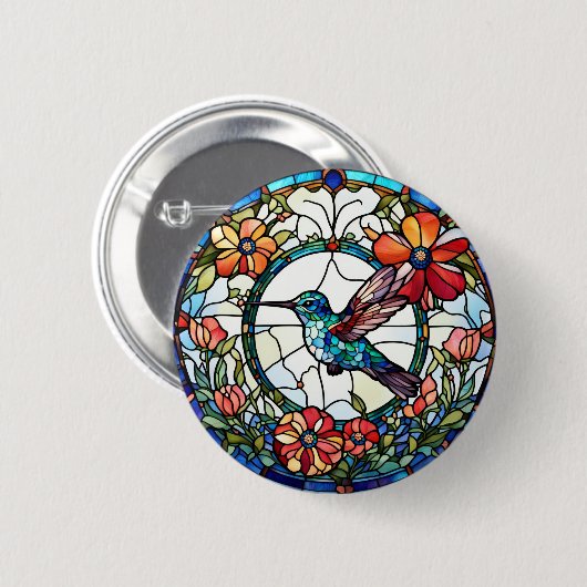 Kolibrie Faux Glas in lood Bird Ronde Button 5,7 Cm (Voorkant /achterkant)