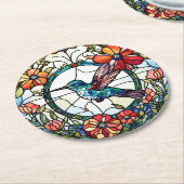 Kolibrie Faux Glas in lood Bird Ronde Kartonnen Onderzetter (Gebogen)