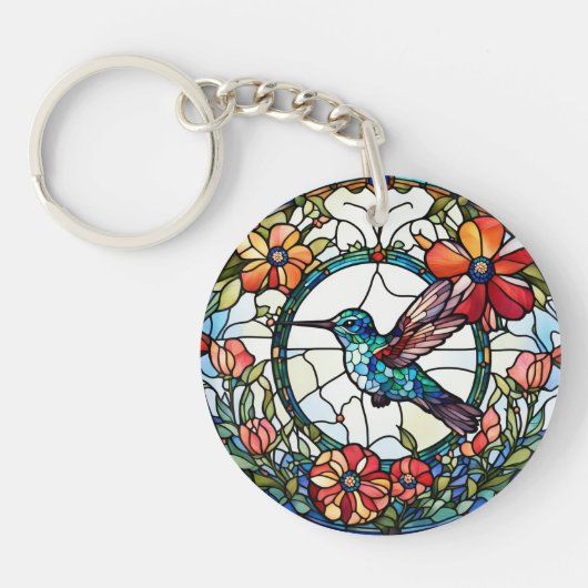 Kolibrie Faux Glas in lood Bird Sleutelhanger (Voorkant)
