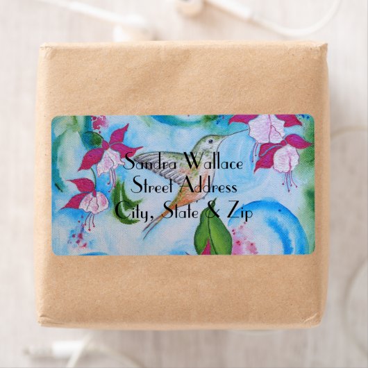 Kolibrie & Fuchsia Bruiloft Retouradres Label (Insitu)