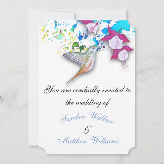 Kolibrie & Fuchsia Elegante bruiloft uitnodigingen (Voorkant)