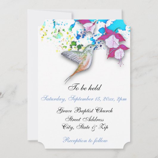 Kolibrie & Fuchsia Elegante bruiloft uitnodigingen (Achterkant)