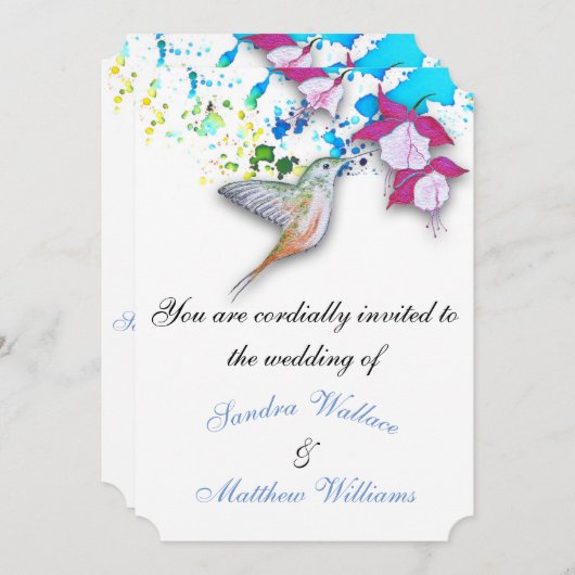 Kolibrie & Fuchsia Elegante bruiloft uitnodigingen (Voorkant / Achterkant)