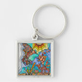 Kolibrie Goudvis Reflectie Fantasie Kunst Sleutelhanger (Voorkant)