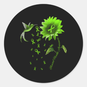Kolibrie groen lint mentale gezondheid bewustzijn ronde sticker