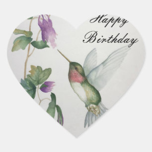  kolibrie Happy Birthday Waterverf Hart Sticker