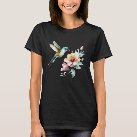 Kolibrie Harmonie met Elegante Hibiscus T-shirt (Voorkant)