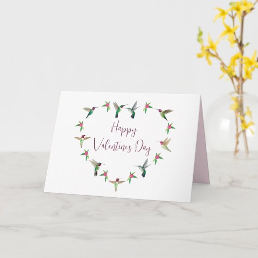 Kolibrie Hart Valentijnsdag Kaart (Gele Bloem)