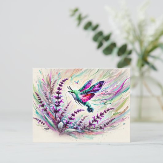 Kolibrie Hawk-Moth met Wijze in olieverfschilderij Briefkaart (Staand voorkant)