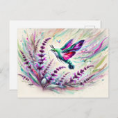 Kolibrie Hawk-Moth met Wijze in olieverfschilderij Briefkaart (Voorkant / Achterkant)