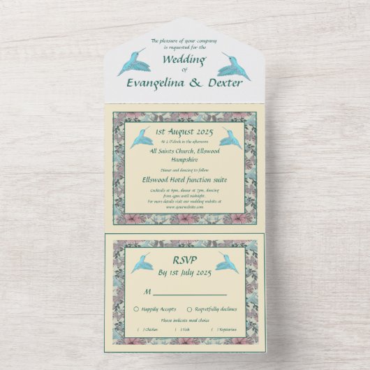 Kolibrie & Hibiscus All In One Uitnodiging (Binnen)