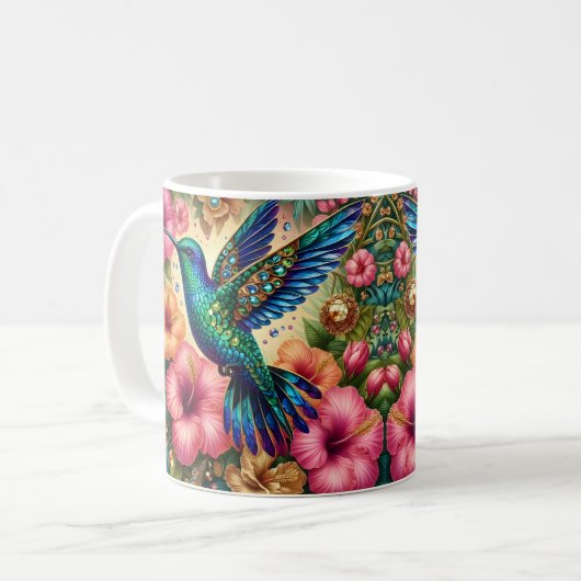 Kolibrie Hibiscus bloem Koffiemok (Voorkant links)