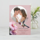 Kolibrie & Hibiscus Foto Bewaar de datum Roze Aankondiging (Staand voorkant)