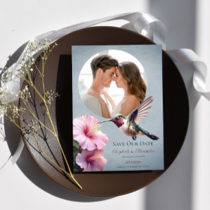 Kolibrie & Hibiscus Foto Opslaan van de Datum   Bl Aankondiging