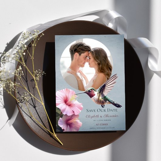 Kolibrie & Hibiscus Foto Opslaan van de Datum | Bl Aankondiging