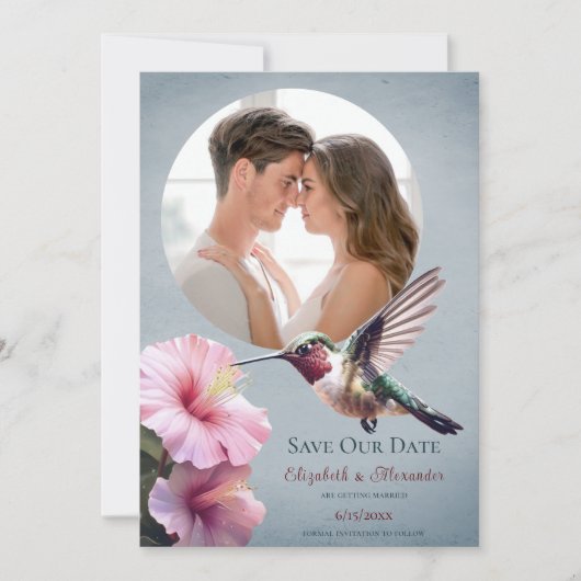 Kolibrie & Hibiscus Foto Opslaan van de Datum | Bl Aankondiging (Voorkant)